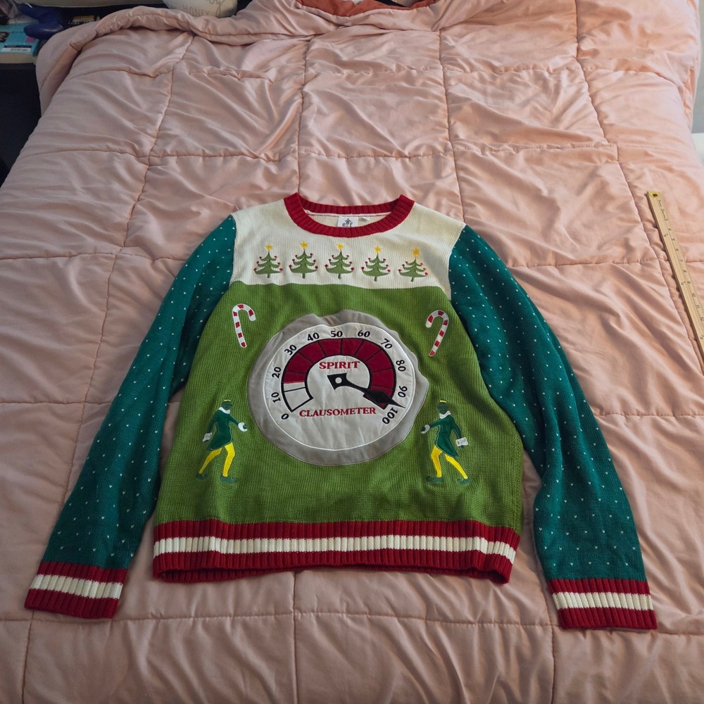 Elf Movie Buddy The Elf Clausometer Ugly Christmas Sweater Mens XL Green Red